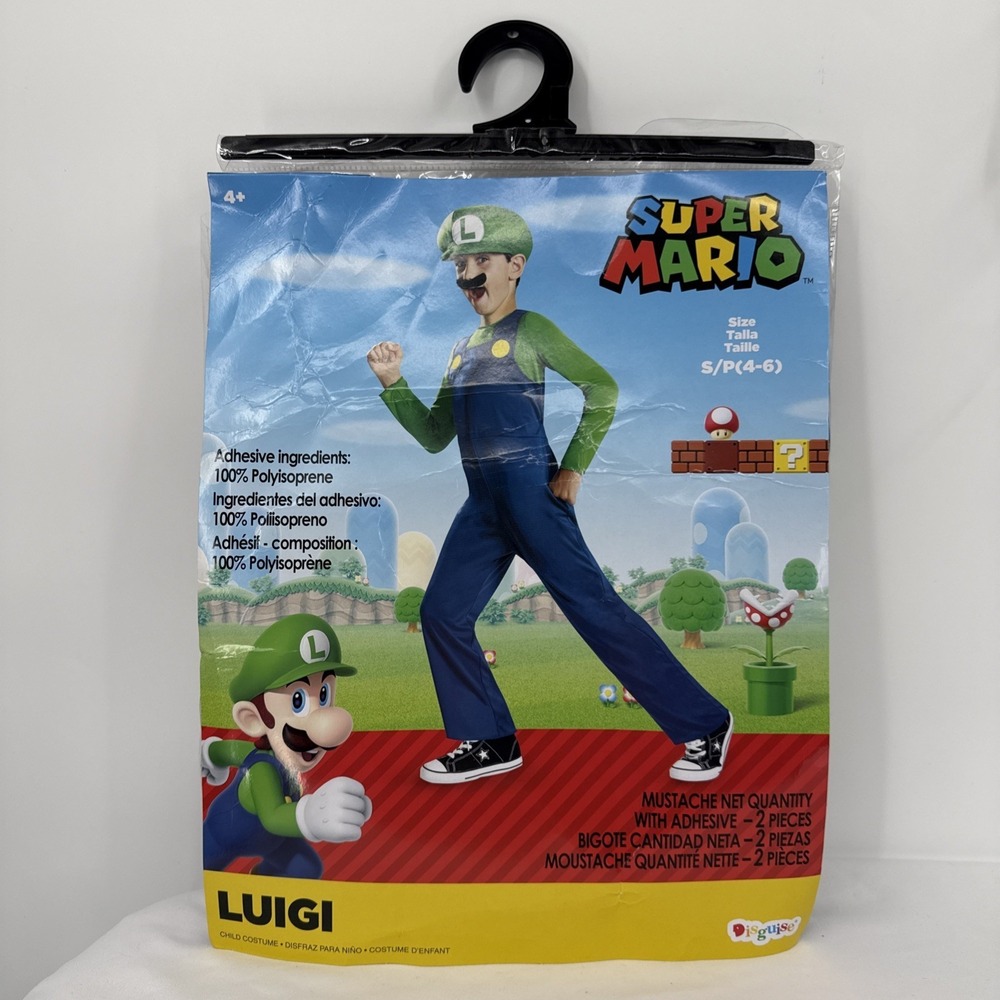 NEW In Bag Super Mario  LUIGI Halloween Costume Childrens Small 4-6  Nintendo